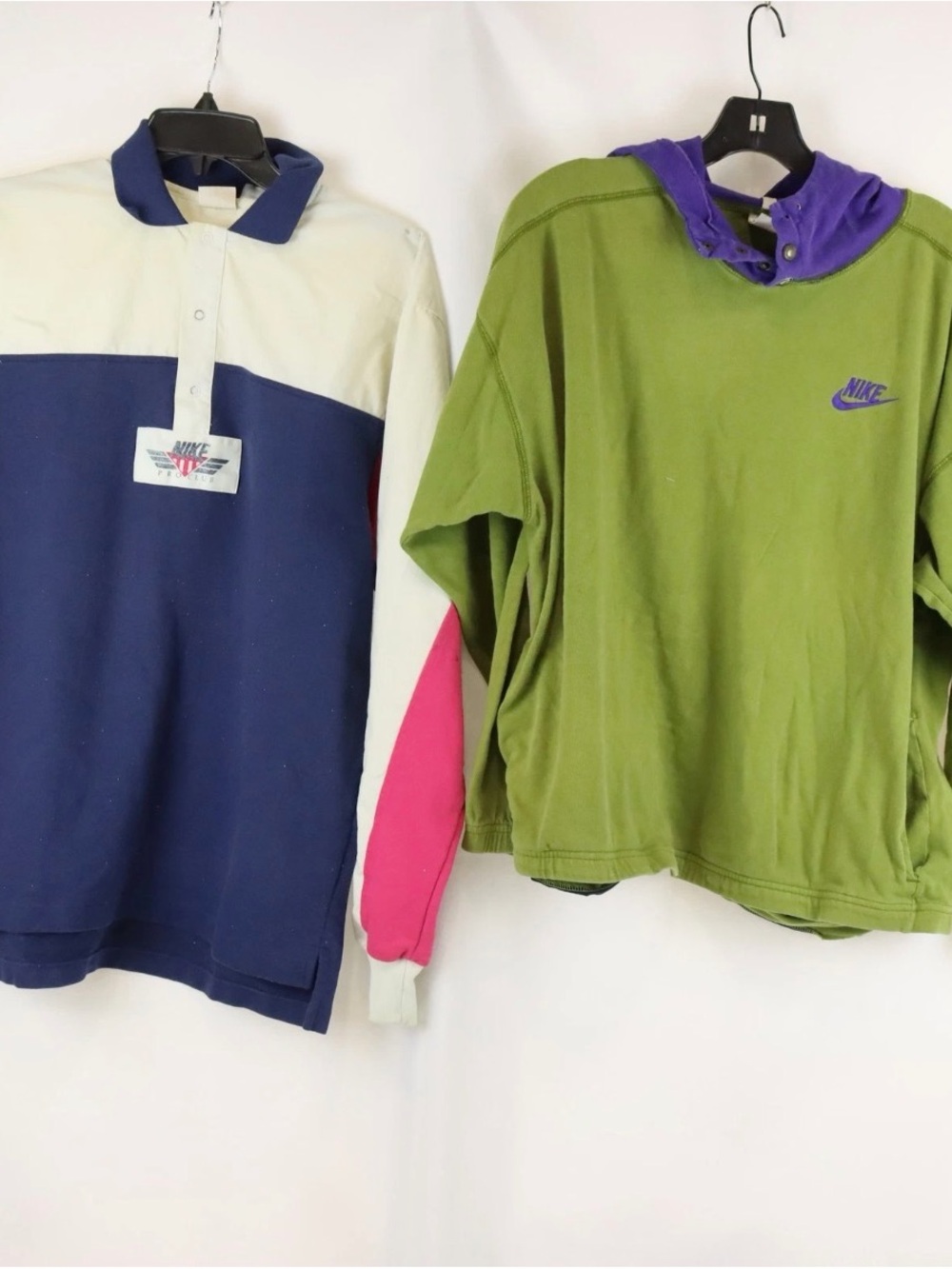 Vintage Nike Colorblock Hoodie & Pro Club Rugby Shirt in Navy Men's M Lot of 2